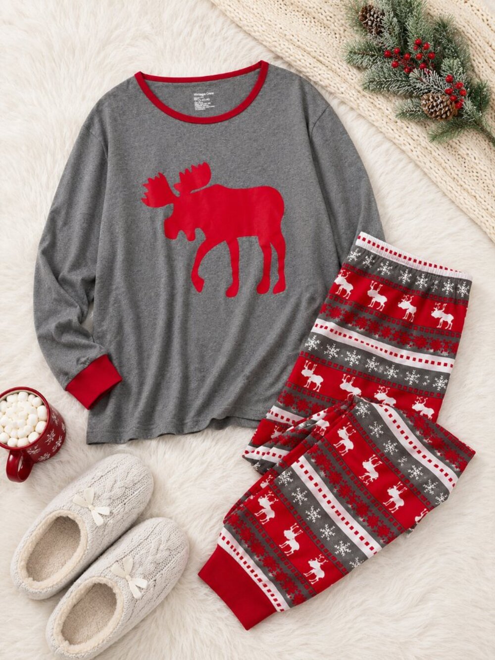 Winging Day XL Christmas Pajama Set Moose Fair Isle Reindeer Holiday PJs